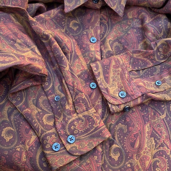 Lauren Ralph Lauren button down brown shirt paisley size petite P M - Picture 6 of 16